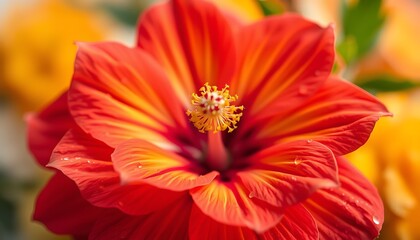 Imagine a close-up photograph of a vibrant flower in full bloom, capturing the flower's intricate details with striking clarity.