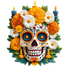 Day of the dead decorative skull with flowers.