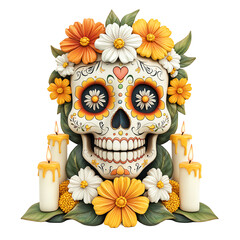 Day of the dead sugar skull with floral decorations