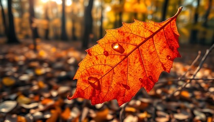 Obraz premium Visualize a close-up photograph of an autumn leaf captured in stunning detail, showcasing the rich textures and vibrant colors of fall.