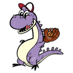 Cute Dinosaurs cartoon characters, wearing baseball gloves and played. Best for sticker, logo, and mascot with sports themes for kids © taggtoon
