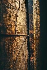Close-up of a Cracked Wooden Surface with a Dark Stripe