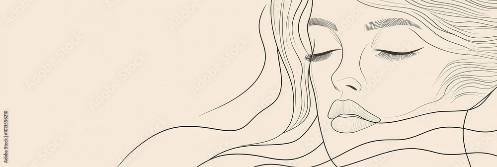 Aufkleber flowing, abstract lines create a tranquil representation of a female face, capturing calmness and be