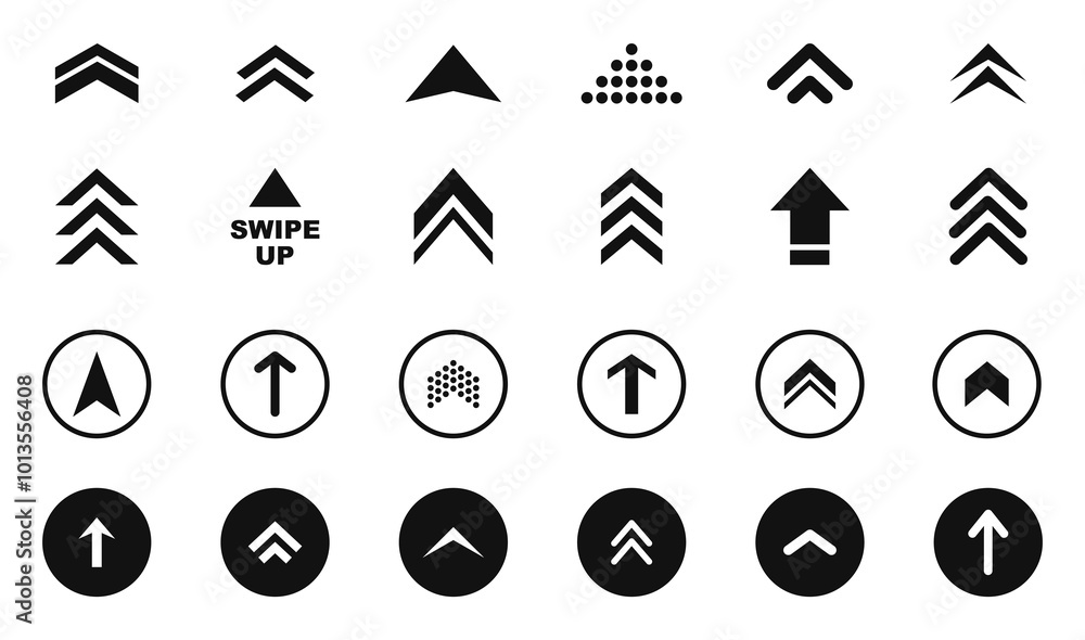 Wall mural swipe icon set. swipe up arrow icons. arrow buttons for social media. scroll pictogram. web icons. v