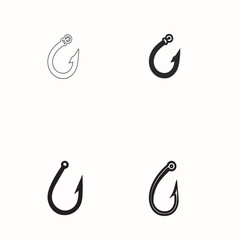 set of  fish hook  silhouette vector  illustration with white background 