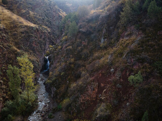 Waterfall in mountain rocks, Amazing nature landscape