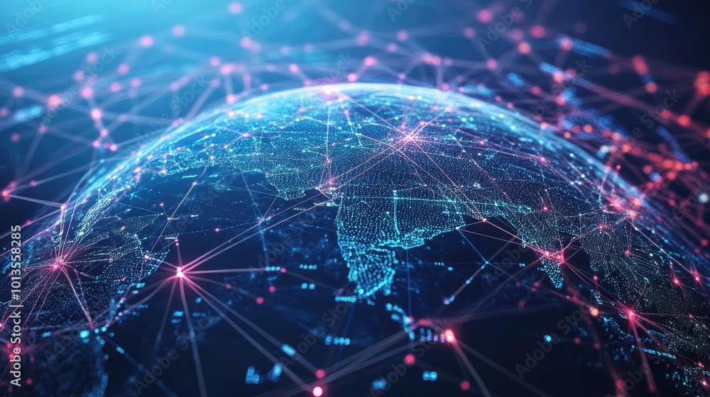 Poster a digital globe surrounded by connected lines and data points, symbolizing global network connectivi