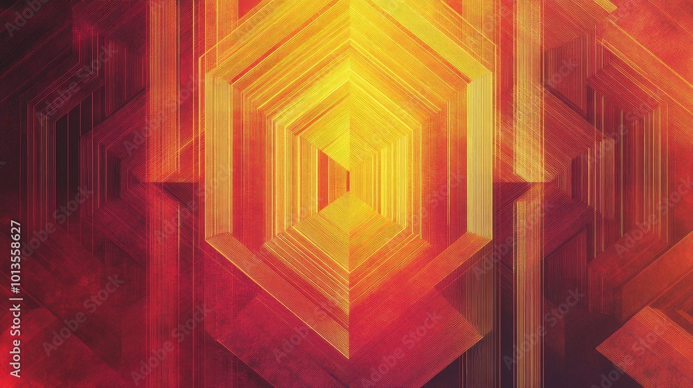 Poster a high-res geometric lines pattern with thin, angular lines forming symmetrical hexagons, with a gra