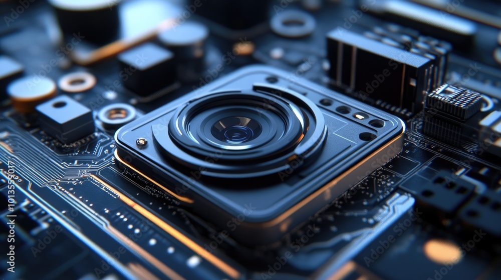 Aufkleber a smartphone camera module, zoomed in to showcase the multiple lenses and sensors used for high-qual