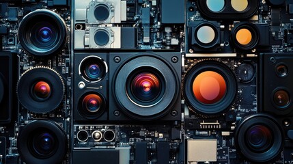 Fototapeta premium A smartphone camera module, zoomed in to showcase the multiple lenses and sensors used for high-quality photography.