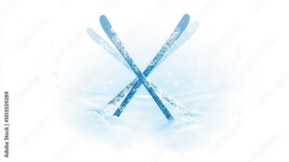 Poster a logo featuring crossed skis symbolizes the thrill of skiing in a pristine winter environment surro