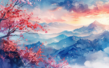 Traditional Chinese style of minimalist landscape painting art background