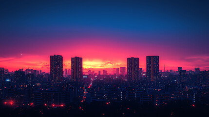 Obraz premium Minimalist Cityscape at Dusk with Vibrant Skies