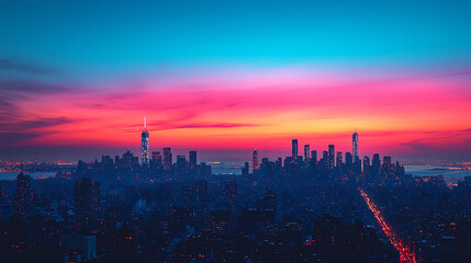 Fototapeta premium Minimalist Cityscape at Dusk with Vibrant Colors