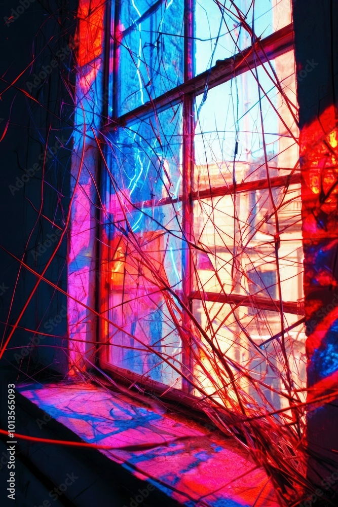Poster Red and Blue Light Filtering Through a Window