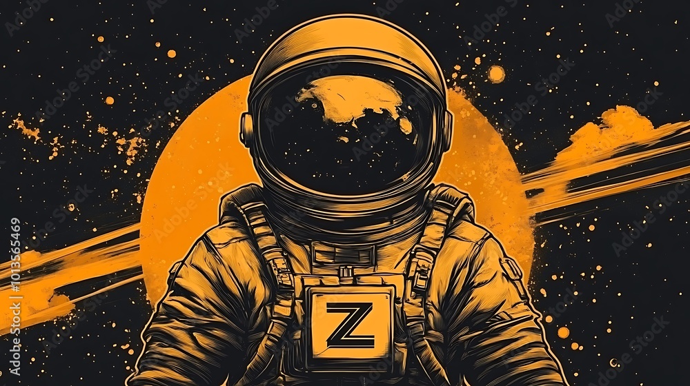 Poster astronaut in space suit with a planet in the background.