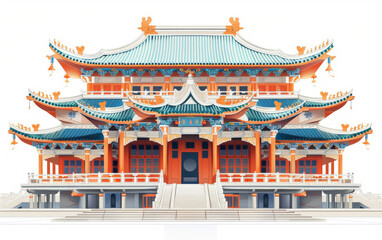 Fototapeta premium Chinese traditional ancient architecture art illustration