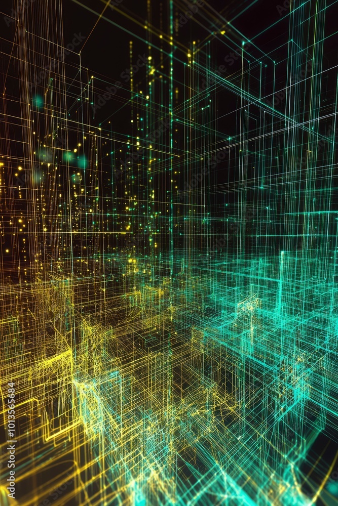 Poster abstract cityscape with interconnected lines and glowing points