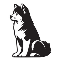 Obraz premium Akita Dog Sitting Vector illustration in black and white 