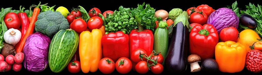 Colorful assortment of fresh vegetables on a black background.