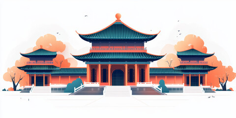 Fototapeta premium Chinese traditional ancient architecture art illustration