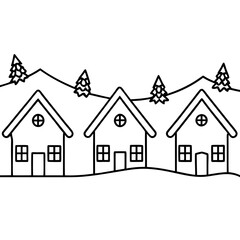 Snowy Houses Adorned with Christmas Lights - Vector Art