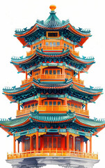 Fototapeta premium Chinese traditional ancient architecture art illustration