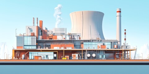 Obraz premium Cross-Section of a Nuclear Power Plant with Detailed Reactor Core and Steam Generation Systems for Power Production