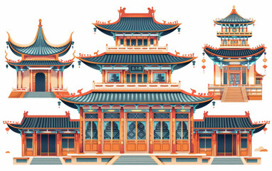 Fototapeta premium Chinese traditional ancient architecture art illustration