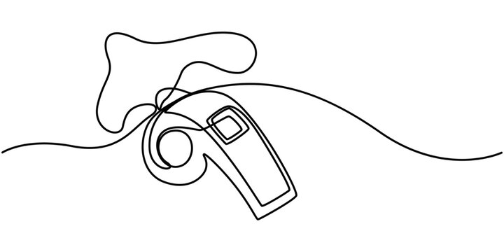recommend clip art: Sports whistle one line art. Continuous line drawing of sport, coach, referee, activity, equipment, goal, play, game, blowing, Continuous one line drawing of sport whistle icon in silhouette