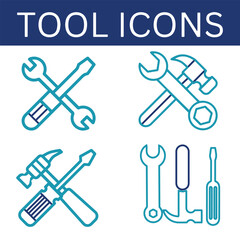 Tool icon set vector illustration. wrench, spanner, screwdriver, hammer.