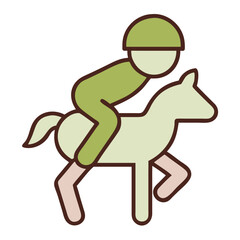 Horse rider icon in flat design, brown and green, representing equestrian sports and outdoor recreation