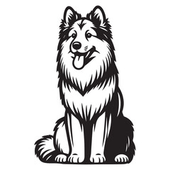 Naklejka premium Norwegian Elkhound Dog Sitting Vector illustration in black and white 