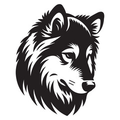 Naklejka premium Norwegian Elkhound Dog Face Clipart Design - Dog Head Logo - Norwegian Elkhound Vector illustration in black and white 