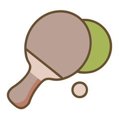 Ping pong paddle and ball icon in green and brown tones, table tennis symbol