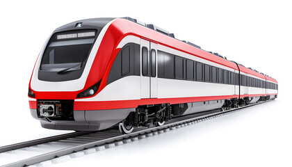 Naklejka premium Modern HighSpeed Passenger Train on Tracks Isolated on White Background design