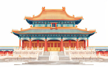 Fototapeta premium Chinese traditional ancient architecture art illustration