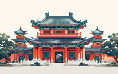 Fototapeta premium Chinese traditional ancient architecture art illustration