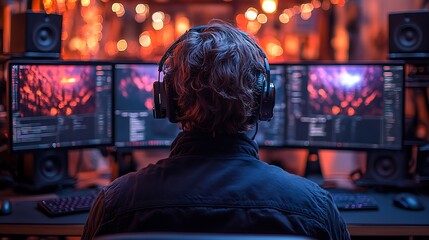 Fototapeta premium Creative Mind in Action: A Game Designer's Journey in a Colorful Digital Realm