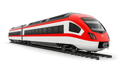 Modern HighSpeed Passenger Train on Tracks Isolated on White Background design