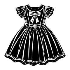 Girls dress design with Frills flat sketch fashion illustration vector template with front and back view, Toddler baby girl dress frock