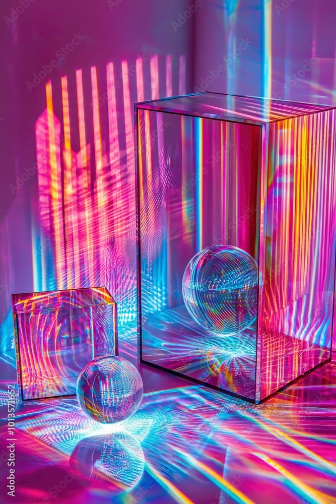 Poster glass prisms reflecting light and casting colorful patterns