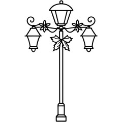Festive Lamppost with Garland and Bow Vector Design