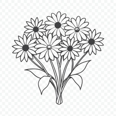 Floral Bunch Featuring Black Eyed Susan Line Art Vector Illustration of Detailed Flower Arrangement