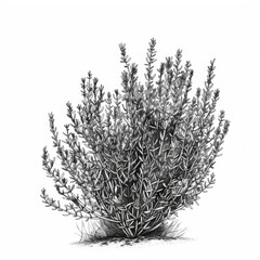 Black and white illustration of a sagebrush plant. Botanical drawing style. Nature and plant study concept for poster and print. Sagebrush. Ayuurveda. Ayurvedic herbs. Generative AI