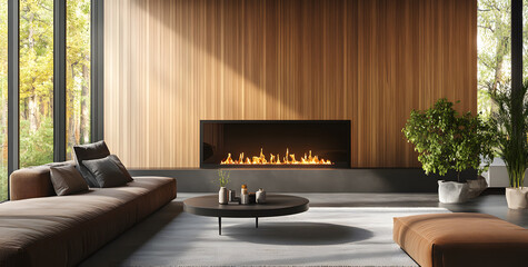 Modern Living Room with Cozy Fireplace and Sectional Sofa designs