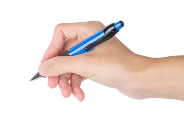 Man hand holding a pen isolated on white background