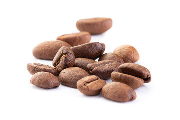 Roasted coffee beans isolated on white background