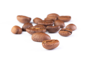 Roasted coffee beans isolated on white background