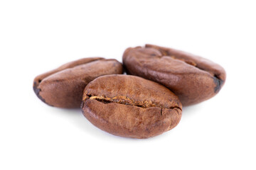 Roasted coffee beans isolated on white background